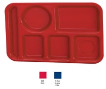 6 Compartment Cafeteria Tray Polypropylene, for Left Hand Use, Blue