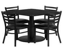 Flash Furniture RSRB1013-GG 36'' Square Black Laminate Table Set with 4 Ladder Back Metal Chairs - Black Vinyl Seat 
