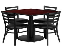 Flash Furniture RSRB1014-GG 36'' Square Mahogany Laminate Table Set with 4 Ladder Back Metal Chairs - Black Vinyl Seat 