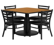 Flash Furniture RSRB1015-GG 36'' Square Natural Laminate Table Set with 4 Ladder Back Metal Chairs - Black Vinyl Seat 