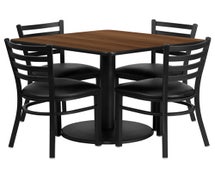 Flash Furniture RSRB1016-GG 36'' Square Walnut Laminate Table Set with 4 Ladder Back Metal Chairs - Black Vinyl Seat 