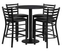 Flash Furniture RSRB1021-GG 30'' Round Black Laminate Table Set with 4 Ladder Back Metal Bar Stools - Black Vinyl Seat 
