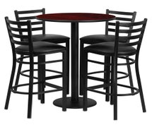Flash Furniture RSRB1022-GG 30'' Round Mahogany Laminate Table Set with 4 Ladder Back Metal Bar Stools - Black Vinyl Seat 