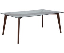 Flash Furniture Parkside 35.25'' x 59'' Walnut Wood Table with Clear Glass Top