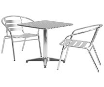 Flash Furniture TLH-ALUM-24SQ-017BCHR2-GG 23.5'' Square Aluminum Indoor-Outdoor Table with 2 Slat Back Chairs