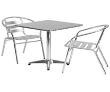 Flash Furniture TLH-ALUM-28SQ-017BCHR2-GG 27.5'' Square Aluminum Indoor-Outdoor Table with 2 Slat Back Chairs