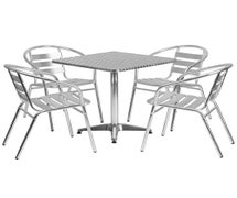 Flash Furniture TLH-ALUM-28SQ-017BCHR4-GG 27.5'' Square Aluminum Indoor-Outdoor Table with 4 Slat Back Chairs