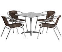 Flash Furniture TLH-ALUM-28SQ-020CHR4-GG 27.5'' Square Aluminum Indoor-Outdoor Table with 4 Rattan Chairs