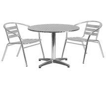 Flash Furniture TLH-ALUM-32RD-017BCHR2-GG 31.5'' Round Aluminum Indoor-Outdoor Table with 2 Slat Back Chairs