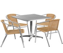 Flash Furniture Combo Deal 31-1/2'' Square Aluminum Indoor-Outdoor Table with 4 Beige Rattan Chairs