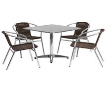 Flash Furniture Combo Deal 31.5'' Square Aluminum Indoor-Outdoor Table with 4 Rattan Chairs