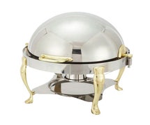 Winco 308A Vintage 6qt Round Chafer, S/S, Gold Accent, Extra Heavyweight
