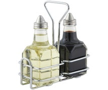 Winco G-104S Oil/Vinegar Cruet Set w/Chrome Plated Rack & Two 6oz Bottles (G-104+WH-3)