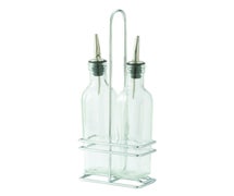 Winco GOB-16S Oil/Vinegar Cruet Set w/Chrome Plated Rack & Two 16oz Bottles