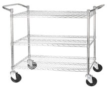 Winco VCCD-1836B 3-Tier Chrome Plated Wire Shelving Cart with Double Handle Design, 24"x48" Shelves