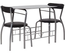 Flash Furniture Sutton 3 Piece Bistro Set, Black Glass Top Table, Vinyl Padded Chairs