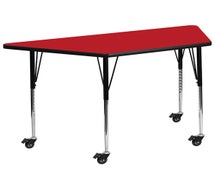 Flash Furniture XU-A2448-TRAP-RED-H-A-CAS-GG Mobile 25''W x 45''L Trapezoid Red HP Laminate Activity Table - Standard Height Adjustable Legs | Central Restaurant Products