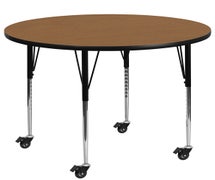 Flash Furniture XU-A48-RND-OAK-T-A-CAS-GG Mobile 48'' Round Oak Thermal Laminate Activity Table - Standard Height Adjustable Legs | Central Restaurant Products