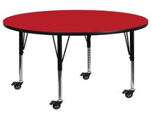 Flash Furniture XU-A48-RND-RED-H-P-CAS-GG Mobile 48'' Round Red HP Laminate Activity Table - Height Adjustable Short Legs | Central Restaurant Products
