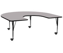 Flash Furniture XU-A6066-HRSE-GY-T-P-CAS-GG Mobile 60''W x 66''L Horseshoe Grey Thermal Laminate Activity Table - Height Adjustable Short Legs