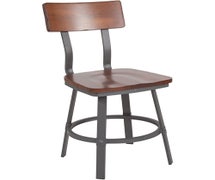 Flash Furniture Rustic Walnut Restaurant Chair with Wood Seat and Back, Gray Powder-Coat Frame