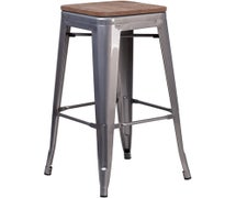 Flash Furniture XU-DG-TP0004-30-WD-GG Lincoln 30" High Backless Clear-Coated Metal Barstool with Square Wood Seat
