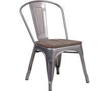Flash Furniture XU-DG-TP001-WD-GG Lincoln Clear-Coated Metal Stackable Chair with Wood Seat