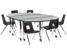 Flash Furniture Mobile 86" Oval Wave Collab Activity Table Set With Chairs