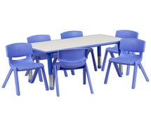 Flash Furniture 23.625''W x 47.25''L Rectangular Blue Plastic Height Adjustable Activity Table Set with 6 Chairs